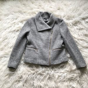 ANN TAYLOR PETITES GREY WOOL BLEND MOTO JACKET